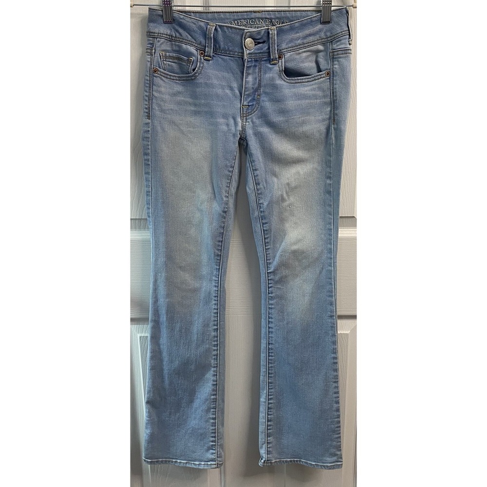 American Eagle Womens Light Blue Straight SHORT Denim Jeans Sz.2-28Wx29"Inseam